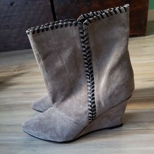 Charles David Suede Booties 7 Stone/Tan